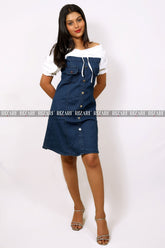 Denim Shift Dress with Puff Sleeves